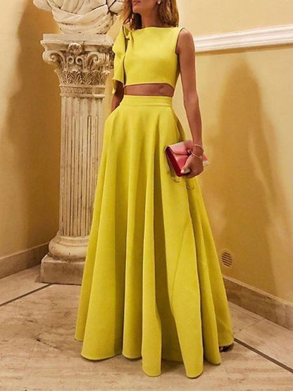 A-Line/Princess Scoop Floor-Length Prom Dresses Evening Dresses