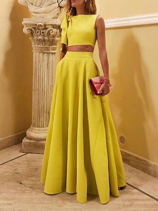 A-Line/Princess Scoop Floor-Length Prom Dresses Evening Dresses