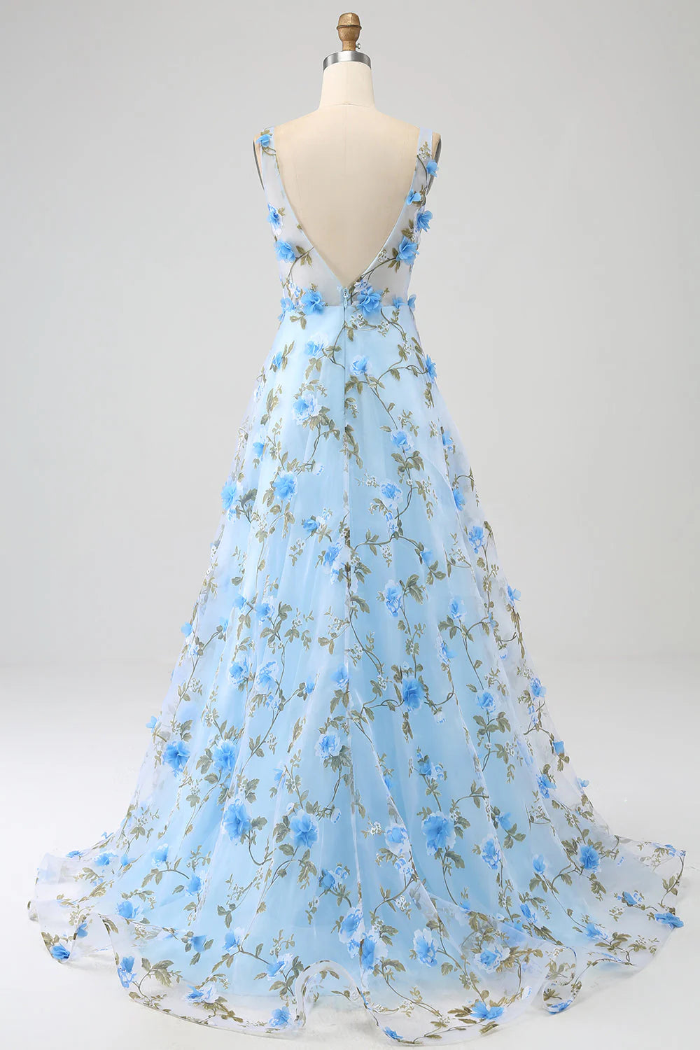 A-Line V-Neck Long Prom Dress with 3D Flowers Sexy Beautiful