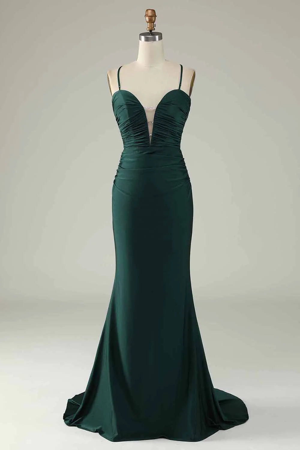 Mermaid V-Neck Long Prom Dress with Beading Sexy Pure Color