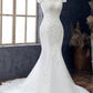 White Appliques High Collar Cutout Mermaid Wedding Dress Long