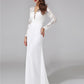Beach Royal Style Boho Wedding Dresses Sheath / Column Illusion Neck Long Sleeve Sweep / Brush Train Chiffon Bridal Gowns With Lace