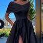 A-Line Prom Dresses Little Black Dress Dress Formal Floor Length Short Sleeve Off Shoulder Satin