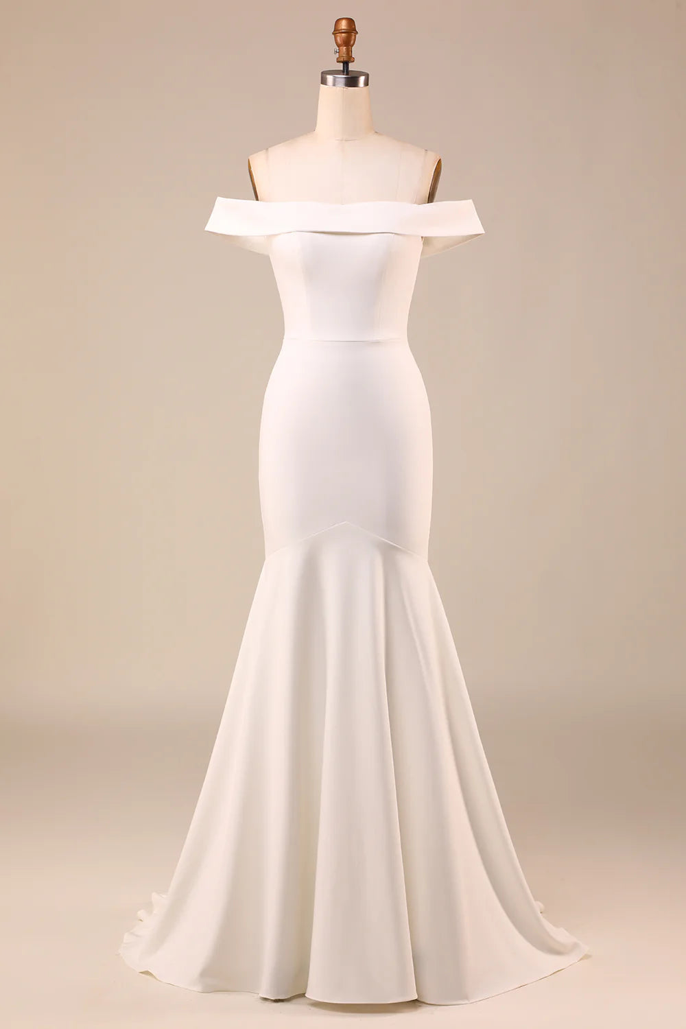 Mermaid Off The Shoulder Wedding Dress with Bow Fishtail skirt