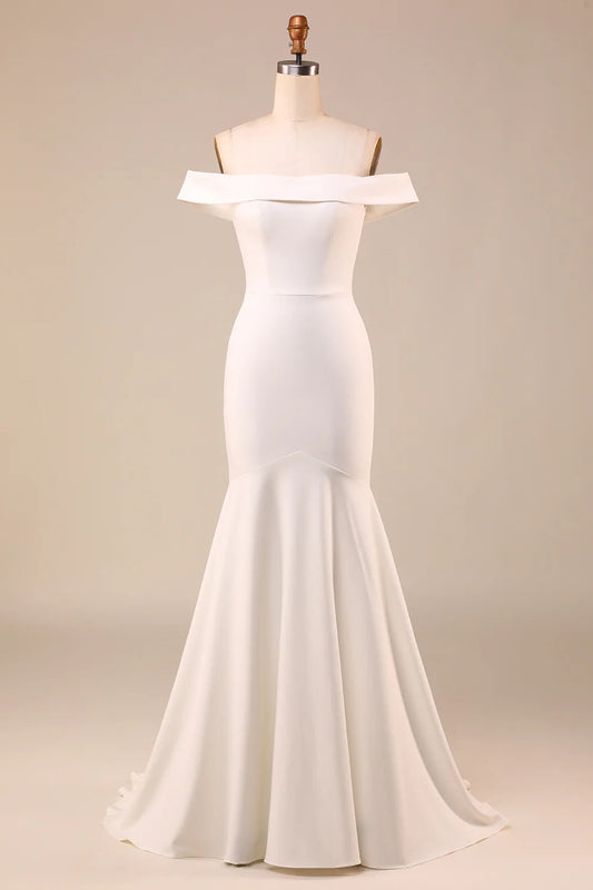Mermaid Off The Shoulder Wedding Dress with Bow Fishtail skirt