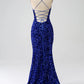 Mermaid Spaghetti Straps Sequin Long Prom Dress V-neck Sparkly 