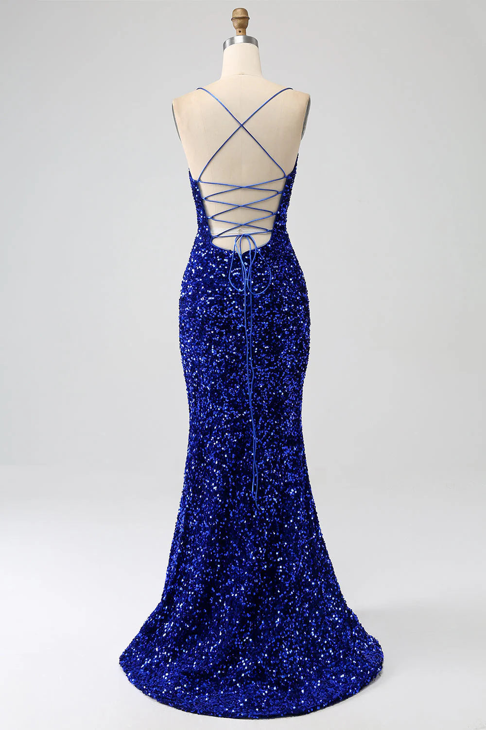 Mermaid Spaghetti Straps Sequin Long Prom Dress V-neck Sparkly 