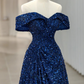 A-Line Evening Gown Sparkle & Shine Dress Formal Sweep / Brush Train Sleeveless Off Shoulder Sequined