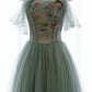 A-Line Green Tulle Long Prom Dress Off the Shoulder Evening Party Dress Sexy