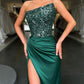 Sheath/Column Sequin Strapless Sweep/Brush Train Long Prom Dresses Sparkly Evening Dresses