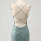 Green Bodycon Beaded Backless Short Homecoming Dress with Criss Cross Back Sexy