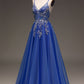 A Line Royal Blue Long Prom Dress With Appliques Sexy