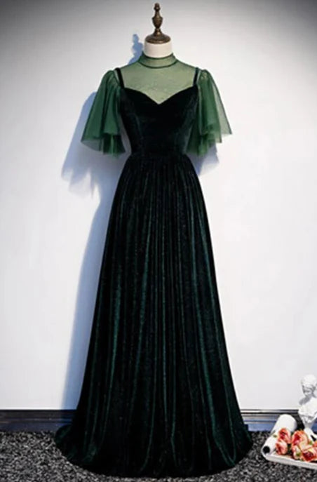 Fashionable Dark Green Velvet Long Party Gown Bridesmaid Dress Elegant Evening Dress