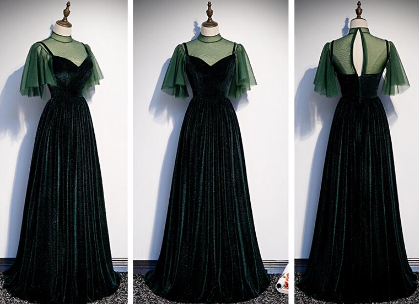 Fashionable Dark Green Velvet Long Party Gown Bridesmaid Dress Elegant Evening Dress