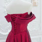 Chic Satin Long Party Dress Prom Dress A-line Red Off Shoulder Evening Dress Formal Dress Sparkly