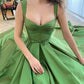 A-Line/Princess Satin Straps Sweep/Brush Train Long Prom Dresses Sexy Evening Dresses
