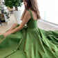 A-Line/Princess Satin Straps Sweep/Brush Train Long Prom Dresses Sexy Evening Dresses