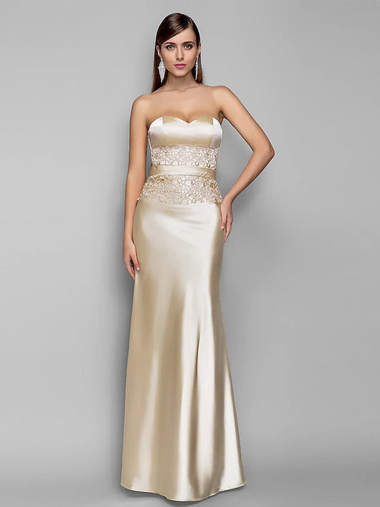 Mermaid / Trumpet Evening Gown Open Back Dress Wedding Guest Floor Length Sleeveless Sweetheart Stretch Satin