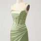 Sparkly Sage Bodycon Sequin Corset Short Homecoming Dress with Slit Sexy