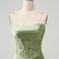 Sparkly Sage Bodycon Sequin Corset Short Homecoming Dress with Slit Sexy