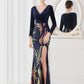 Mermaid / Trumpet Evening Gown Elegant Dress Wedding Guest Floor Length Long Sleeve V Neck Sequined V Back