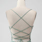 Grey Green Bodycon Lace-up Back Short Homecoming Dress with Sequin Appliqued Sexy