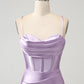 Lilac Bodycon Spaghetti Straps Corset Satin Short Homecoming Dress Pure Color