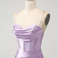 Lilac Bodycon Spaghetti Straps Corset Satin Short Homecoming Dress Pure Color
