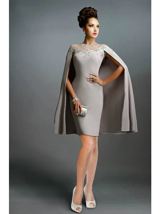 Mermaid / Trumpet Evening Gown Vintage Dress Wedding Guest Knee Length Sleeveless Off Shoulder Capes Stretch Fabric with Ruched Ruffles