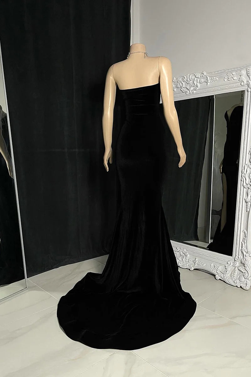 Mermaid / Trumpet Prom Velvet Dresses Dress Prom Court Train Sleeveless Strapless Belt V-neck