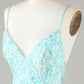 Sparkly Tight Spaghetti Straps Green Homecoming Dress with Backless V-neck