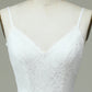 White Mermaid Spaghetti Straps Backless Wedding Dress with Lace V-neck