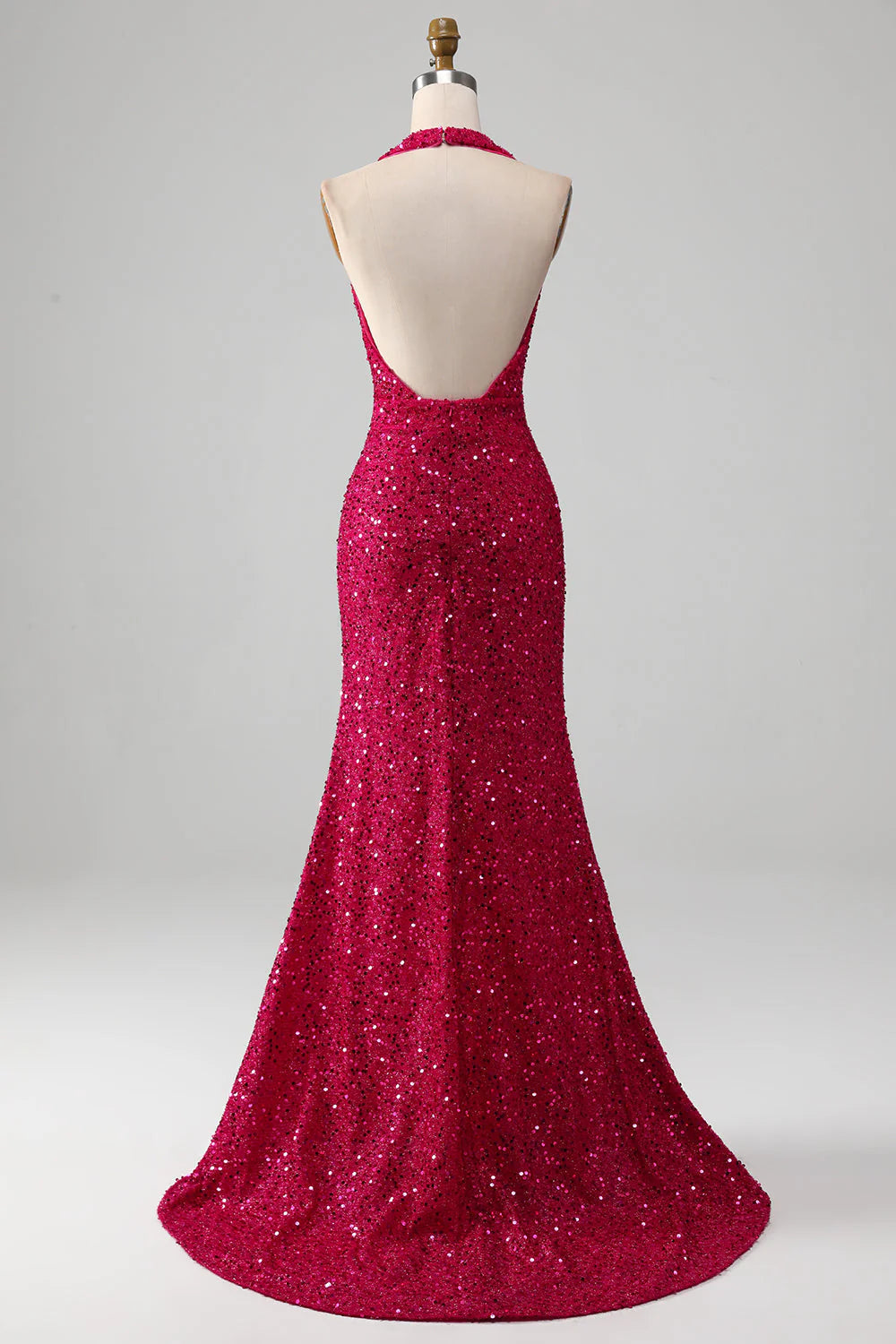 Mermaid Halter Sequin Prom Dress With Slit V-neck Sexy Sparkly 