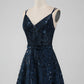 Sparkly Navy A Line Spaghetti Straps Sequins Short Homecoming Dress Sexy