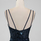 Sparkly Navy A Line Spaghetti Straps Sequins Short Homecoming Dress Sexy