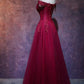 Beautiful Wine Red Tulle Sweetheart Long Prom Dress A-line Party Dress Elegant Evening Dress