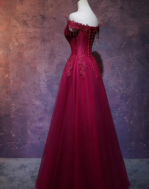 Beautiful Wine Red Tulle Sweetheart Long Prom Dress A-line Party Dress Elegant Evening Dress