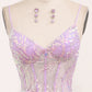 Light Purple Sequined Mermaid Long Corset Prom Dress With Slit Sparkly