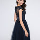 A-Line Little Black Prom Dress Wedding Guest Floor Length Sleeveless V Neck Tulle