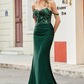 Sparkly Dark Green Mermaid Off The Shoulder Long Prom Dress with Ruffles Sexy