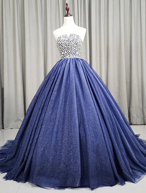 Gorgeous Blue Ball Gown Sweet 16 Party Dress Handmade Formal Gown Off Shoulder Prom Dress