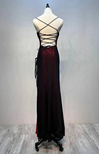 Black and Red Straps Simple Long Formal Dress Evening Dress Prom Dress december wedding guest dress