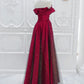 Chic Satin Long Party Dress Prom Dress A-line Red Off Shoulder Evening Dress Formal Dress Sparkly