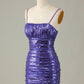 Sparkly Purple Spaghetti Straps Tight Short Homecoming Dress With Sequins Sexy