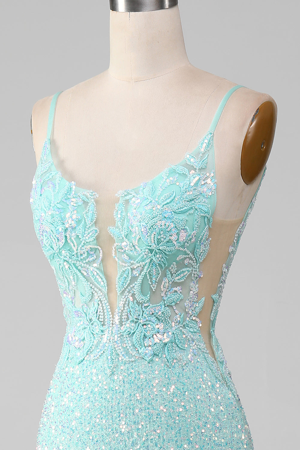 Sequins Sparkly Light Green Mermaid Long Prom Dress with Slit Floor Length