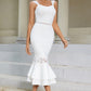 White Mermaid Square Neck Tea Length Wedding Guest Dress Party Dresses