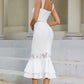 White Mermaid Square Neck Tea Length Wedding Guest Dress Party Dresses