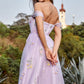 Lavender A Line Off The Shoulder Tulle Formal Dress With Embroidery Prom Dress With Flowers