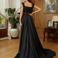 A-Line Princess Woven Satin Applique Off-the-Shoulder Sleeveless Two Piece Evening Dresses