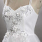 White Sweetheart Strap Flower A-Line Wedding Dress Long